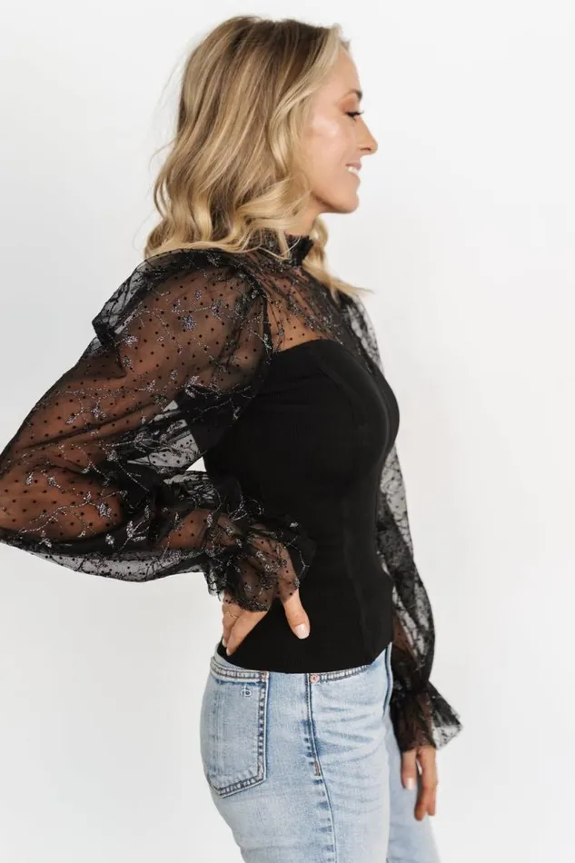Women Betsy Shimmer Sleeve Top Black Baltic Born Blouses and Shirts