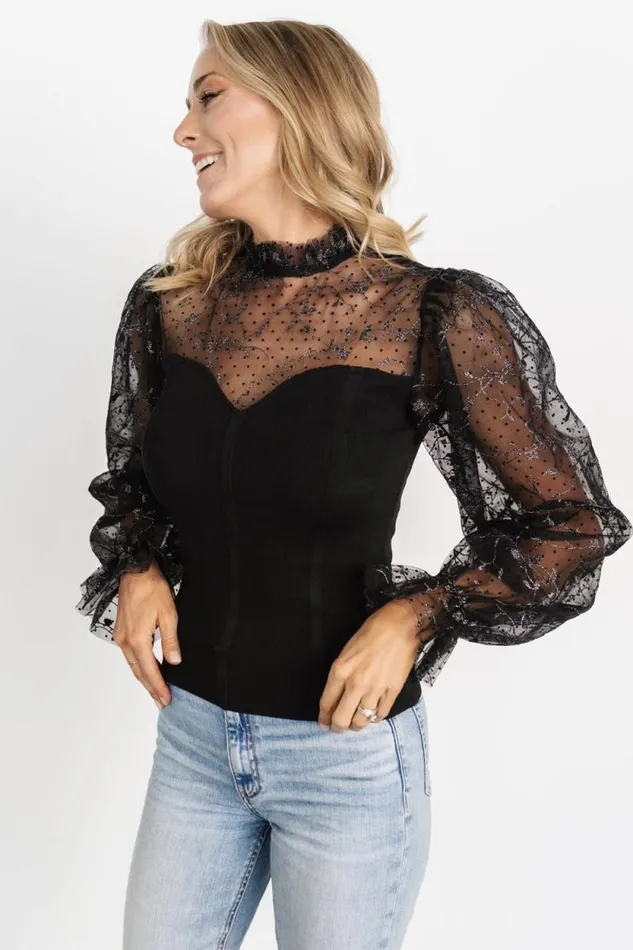 Women Betsy Shimmer Sleeve Top Black Baltic Born Blouses and Shirts