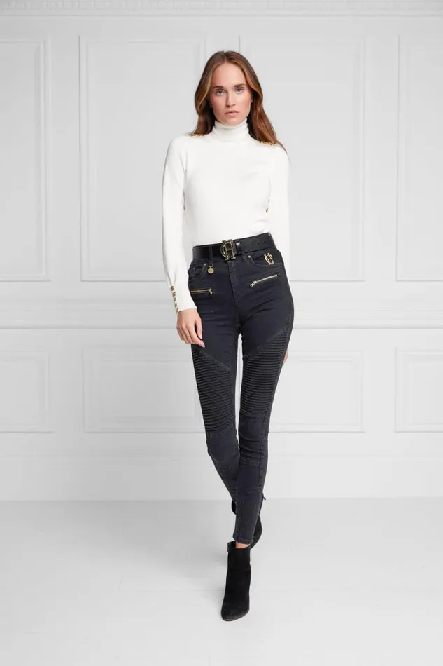 Women Biker Jean Washed Black Holland Cooper Jeans