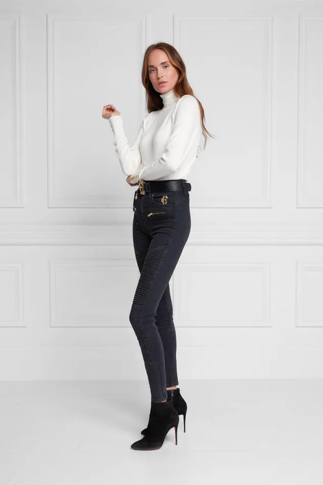 Women Biker Jean Washed Black Holland Cooper Jeans