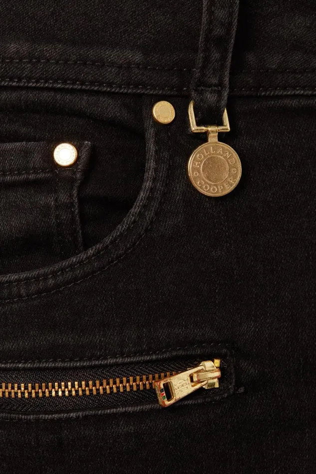Women Biker Jean Washed Black Holland Cooper Jeans