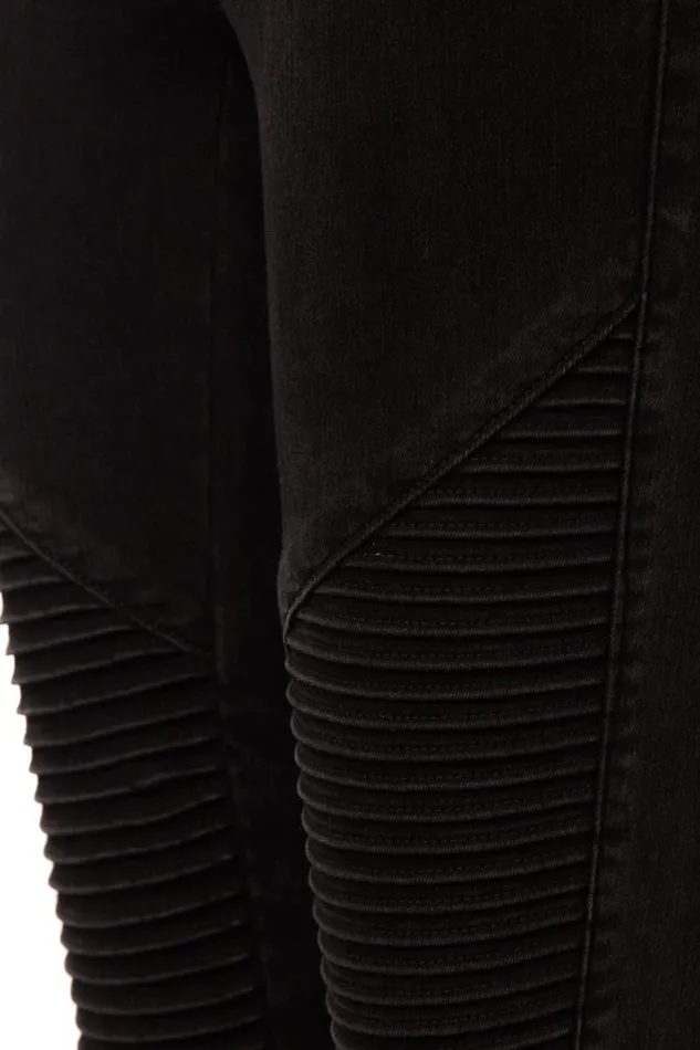 Women Biker Jean Washed Black Holland Cooper Jeans