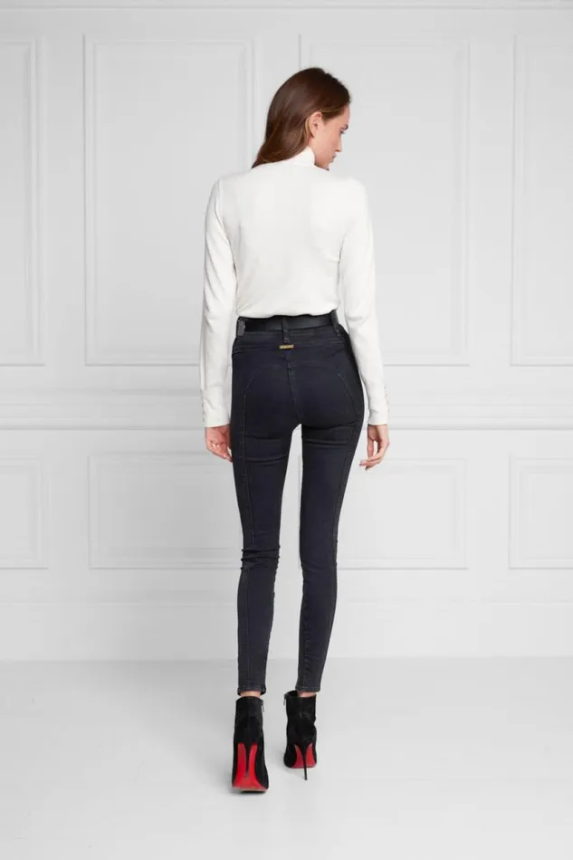 Women Biker Jean Washed Black Holland Cooper Jeans