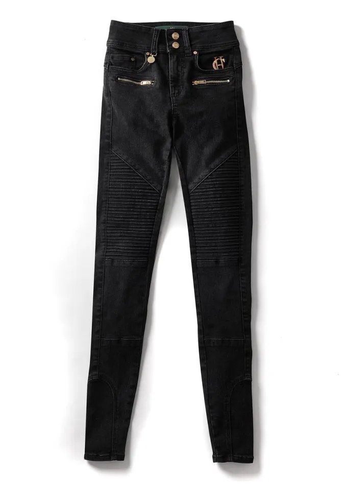 Women Biker Jean Washed Black Holland Cooper Jeans