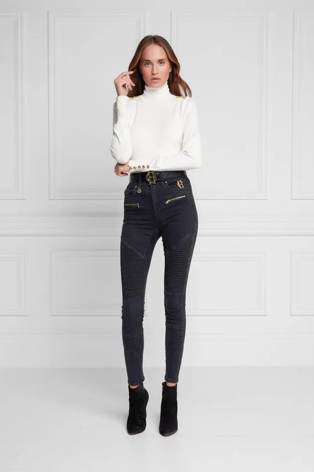 Women Biker Jean Washed Black Holland Cooper Jeans