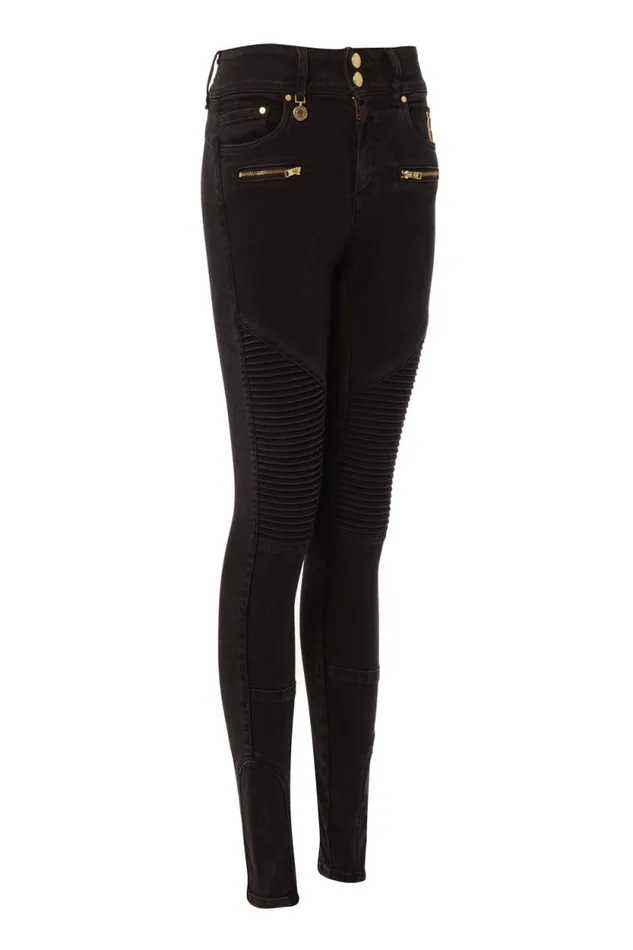 Women Biker Jean Washed Black Holland Cooper Jeans