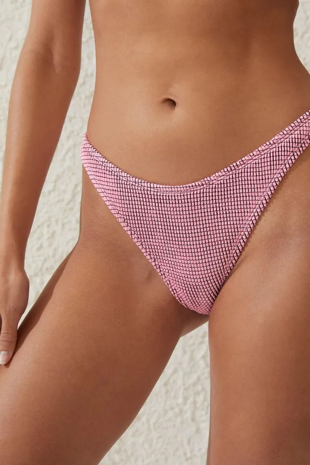Women Bikinis Cotton On Refined High Side Thong Bikini Bottom Neon Crushblack Crinkle