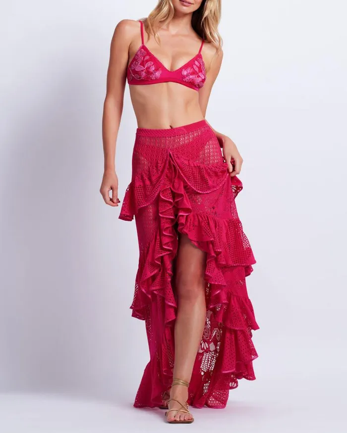 Women Bikinis PatBO Embroidered Bikini Top FINAL SALE Cerise