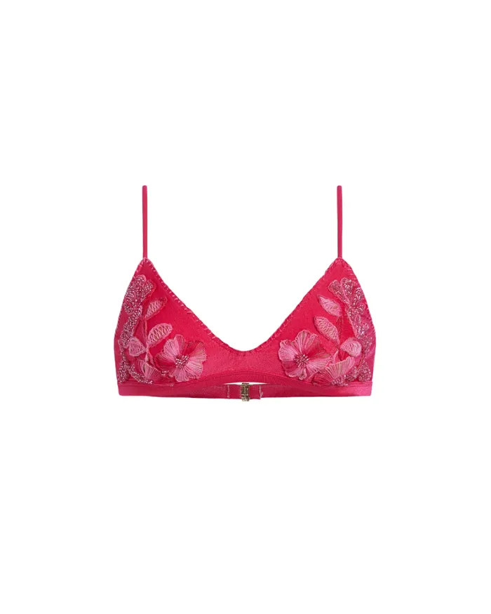 Women Bikinis PatBO Embroidered Bikini Top FINAL SALE Cerise