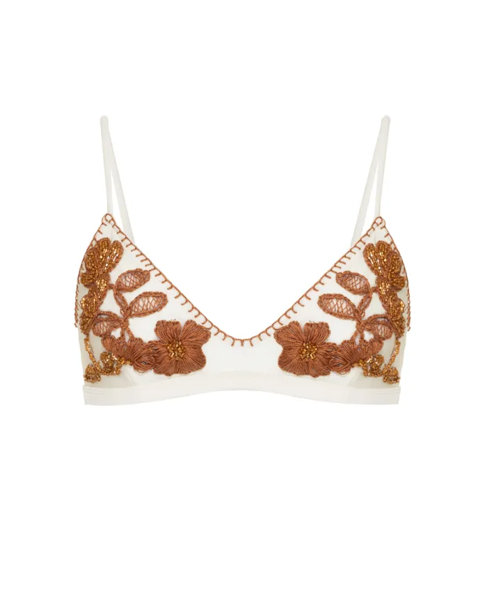 Women Bikinis PatBO EMBROIDERED BIKINI TOP Off White