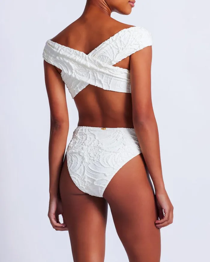 Women Bikinis PatBO Jacquard High Leg Bikini Bottom White