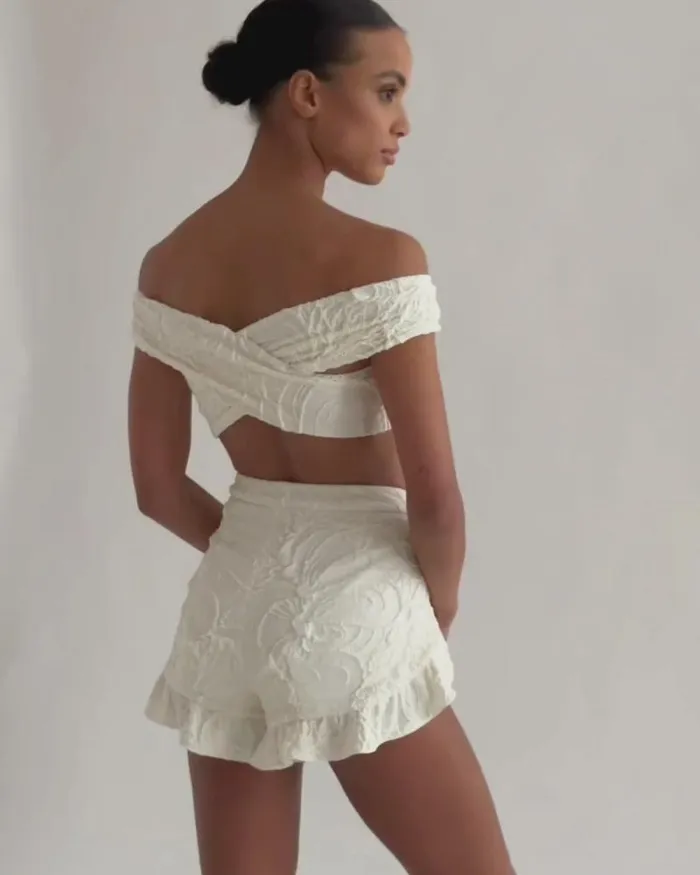 Women Bikinis PatBO Jacquard High Leg Bikini Bottom White