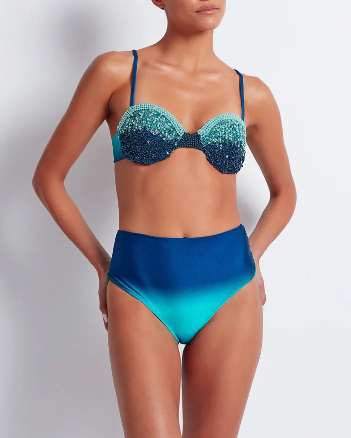 Women Bikinis PatBO OMBRE HIGH WAIST BIKINI BOTTOM FINAL SALE High Tide
