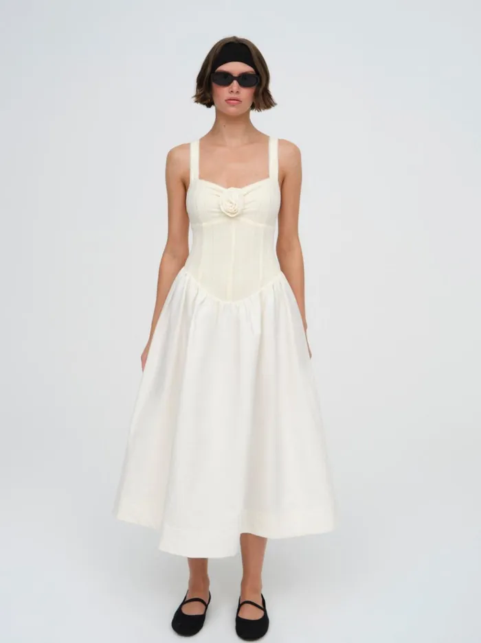 Women Billie Pointelle Midi Dress Ivory For Love and Lemons Dresses
