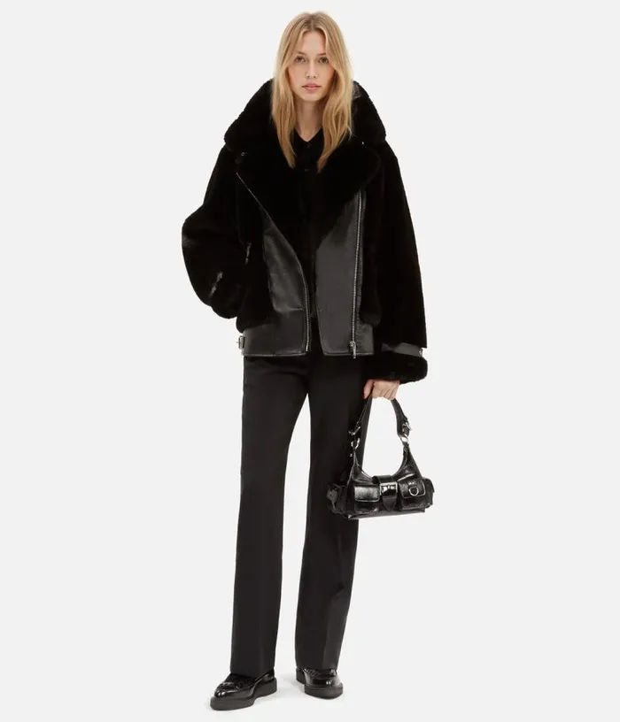Women Black Fureffect Aviator Jacket THE KOOPLES Coats and Jackets