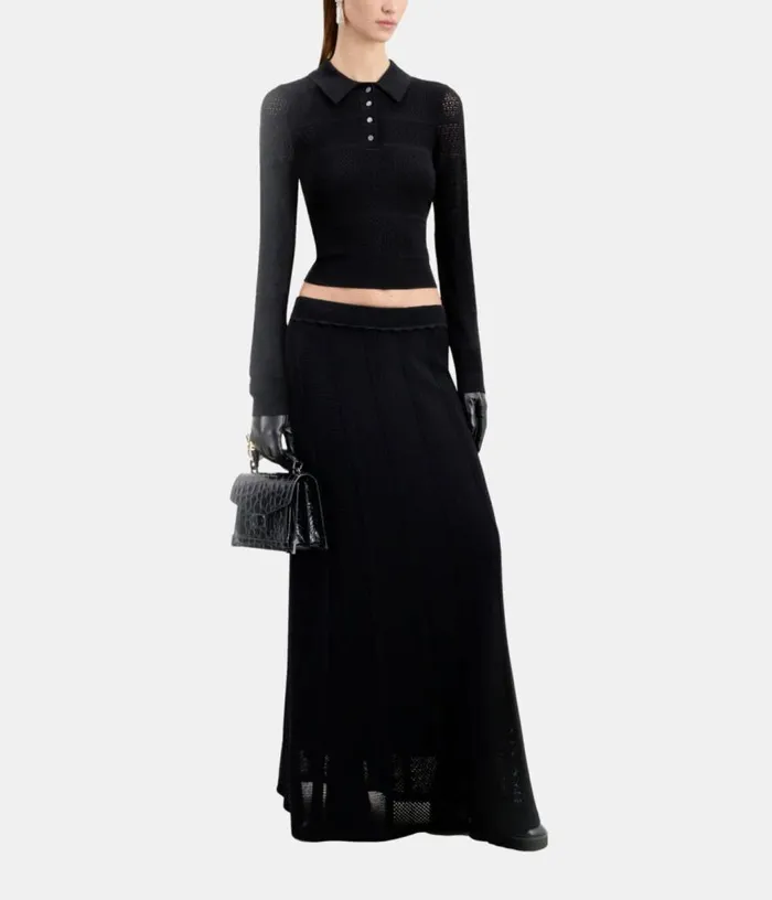 Women Black Openwork Knit Polo Shirt THE KOOPLES Sweaters