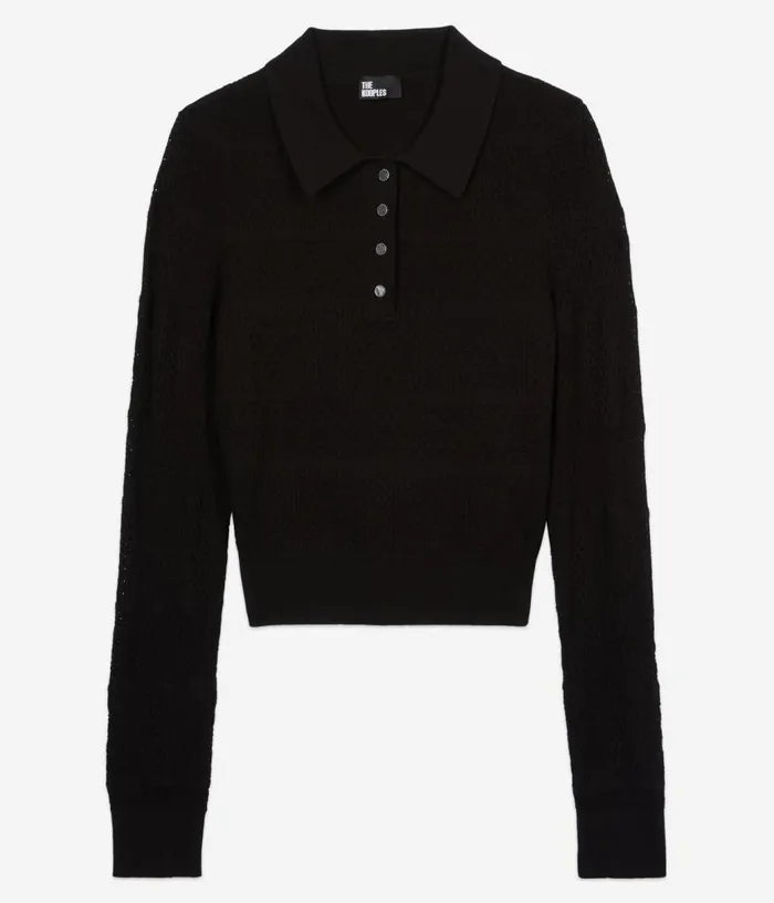 Women Black Openwork Knit Polo Shirt THE KOOPLES Sweaters