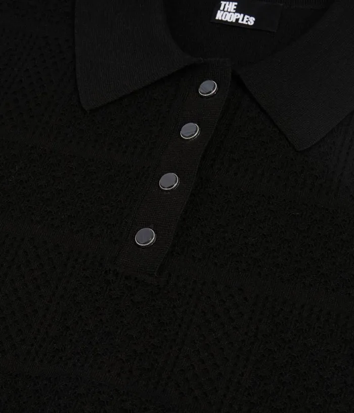 Women Black Openwork Knit Polo Shirt THE KOOPLES Sweaters