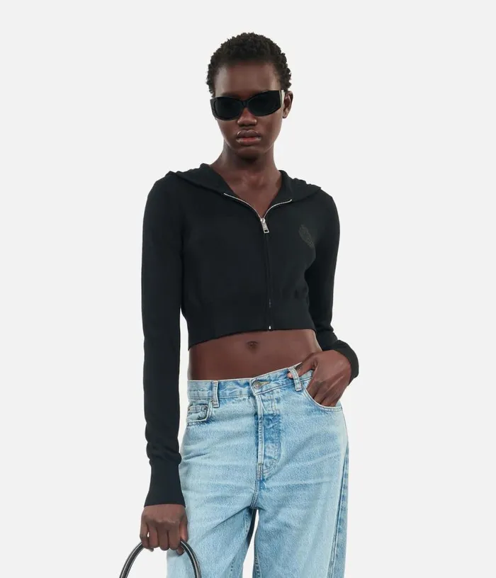 Women Black Wool Hooded Cardigan THE KOOPLES Sweaters