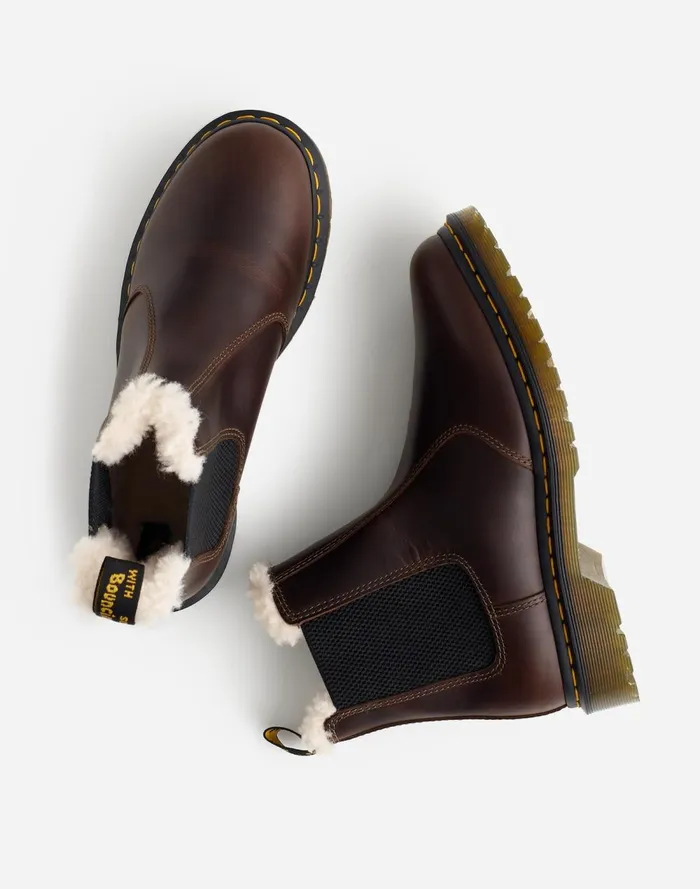 Women Boots Madewell Dr Martens 2976 Lenore Faux FurLined Chelsea Boots Dark Khaki Orleans