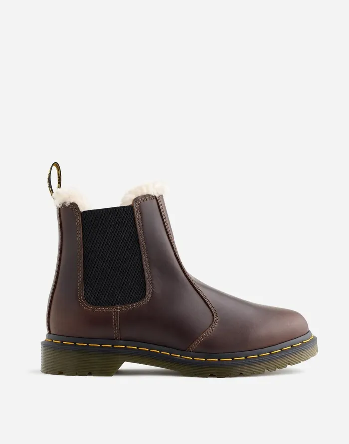 Women Boots Madewell Dr Martens 2976 Lenore Faux FurLined Chelsea Boots Dark Khaki Orleans