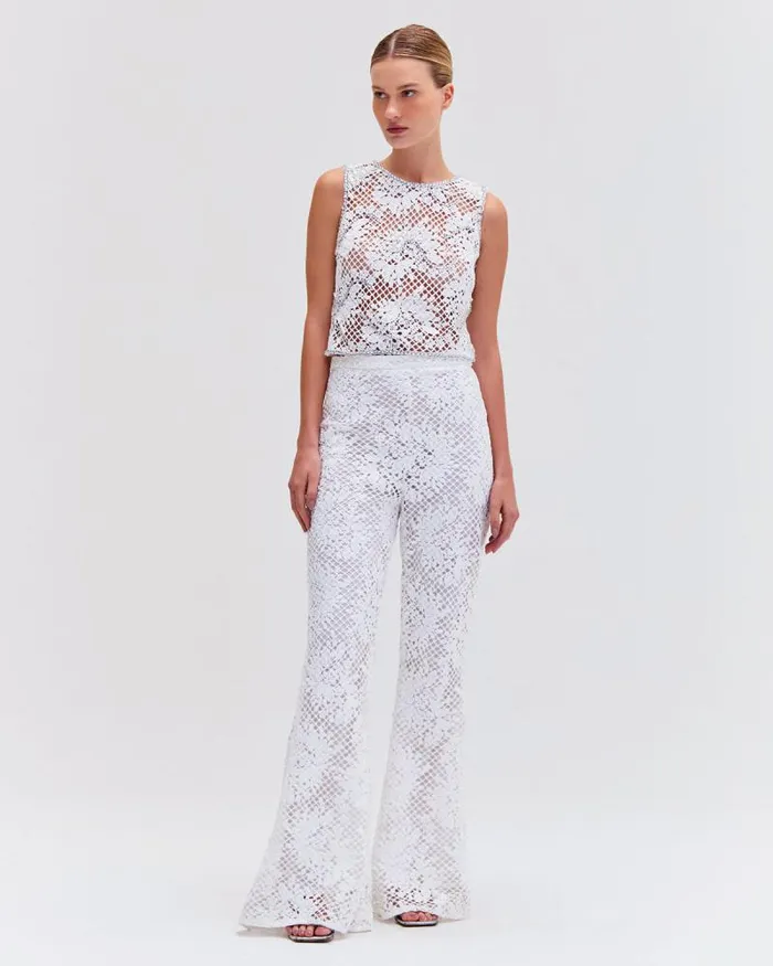 Women Bottoms PatBO LACE WIDE LEG PANT White