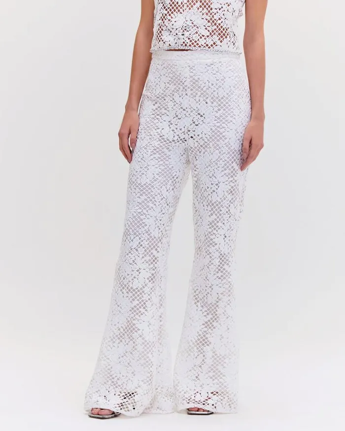 Women Bottoms PatBO LACE WIDE LEG PANT White