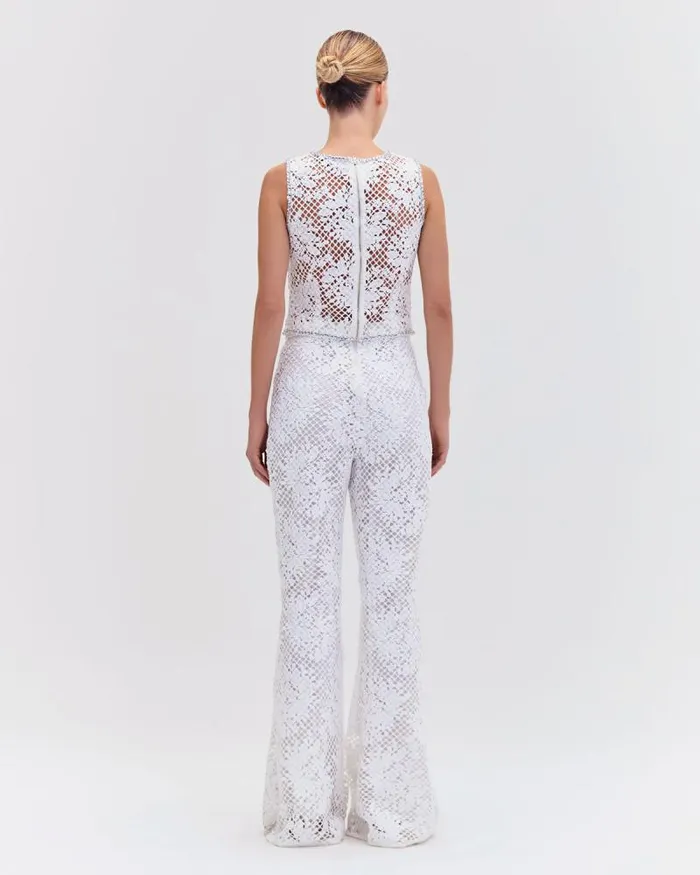 Women Bottoms PatBO LACE WIDE LEG PANT White