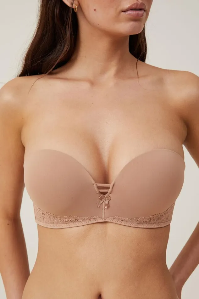 Women Bras Cotton On Everyday Lace Strapless Push Up 2 Bra Maple Sugar