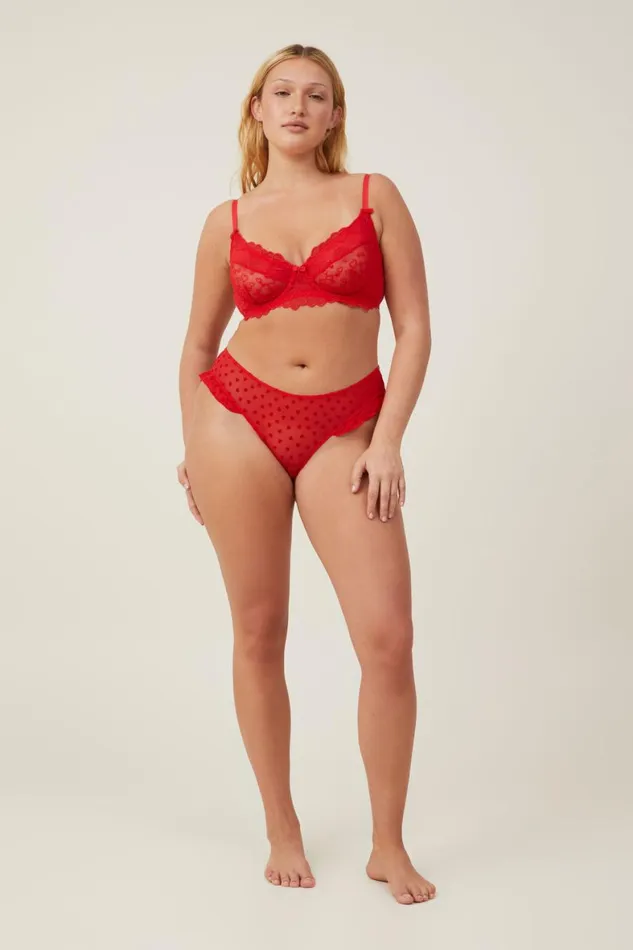 Women Bras Cotton On Sasha Embroidery Mesh Underwire Bra Scarlett Red