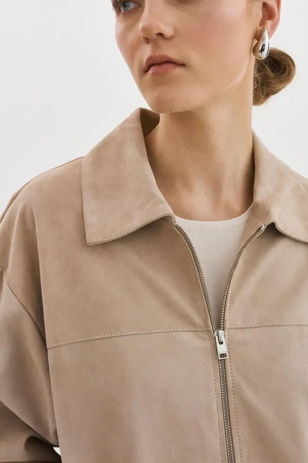 Women CADEN Oversized Suede Bomber Jacket Sand LAMARQUE Leather Jackets