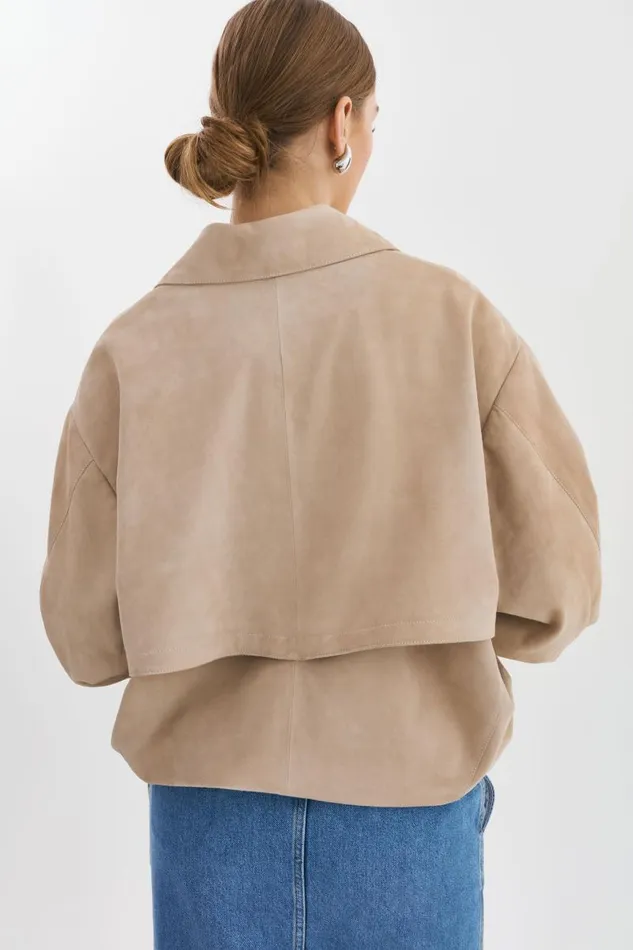 Women CADEN Oversized Suede Bomber Jacket Sand LAMARQUE Leather Jackets