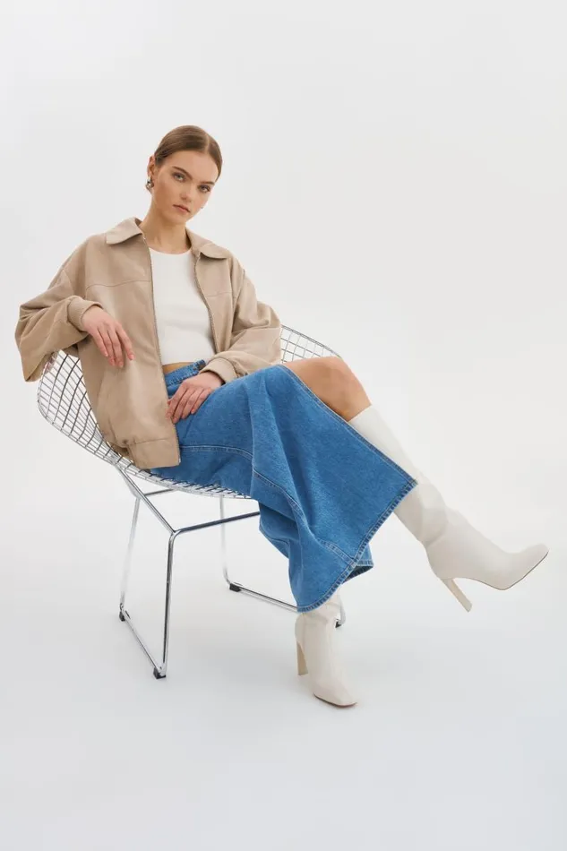 Women CADEN Oversized Suede Bomber Jacket Sand LAMARQUE Leather Jackets