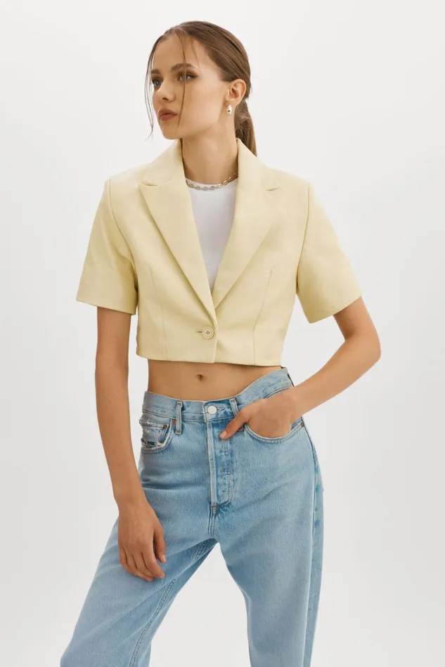 Women CALATEA Short Sleeve Blazer Buttermilk LAMARQUE Leather Jackets