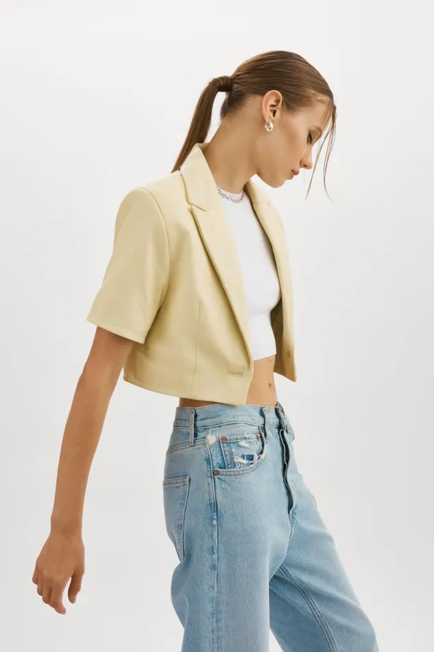 Women CALATEA Short Sleeve Blazer Buttermilk LAMARQUE Leather Jackets
