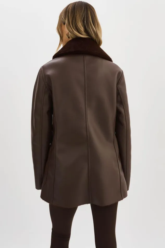 Women CAMILLE Faux Shearling Reversible Coat Mahogany LAMARQUE Sherpa Women CAMILLE Faux Shearling Reversible Coat Mahogany LAMARQUE Sherpa