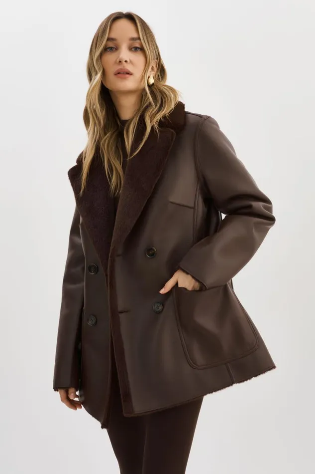 Women CAMILLE Faux Shearling Reversible Coat Mahogany LAMARQUE Sherpa Women CAMILLE Faux Shearling Reversible Coat Mahogany LAMARQUE Sherpa