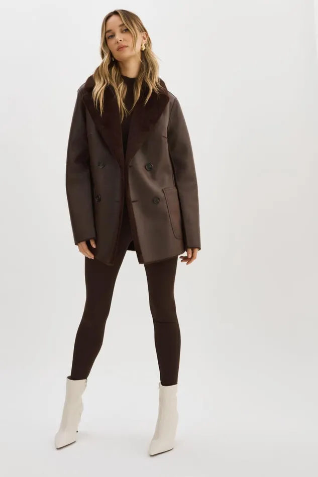 Women CAMILLE Faux Shearling Reversible Coat Mahogany LAMARQUE Sherpa Women CAMILLE Faux Shearling Reversible Coat Mahogany LAMARQUE Sherpa