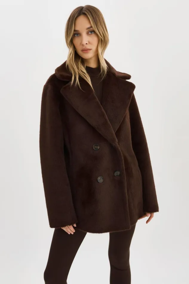 Women CAMILLE Faux Shearling Reversible Coat Mahogany LAMARQUE Sherpa Women CAMILLE Faux Shearling Reversible Coat Mahogany LAMARQUE Sherpa