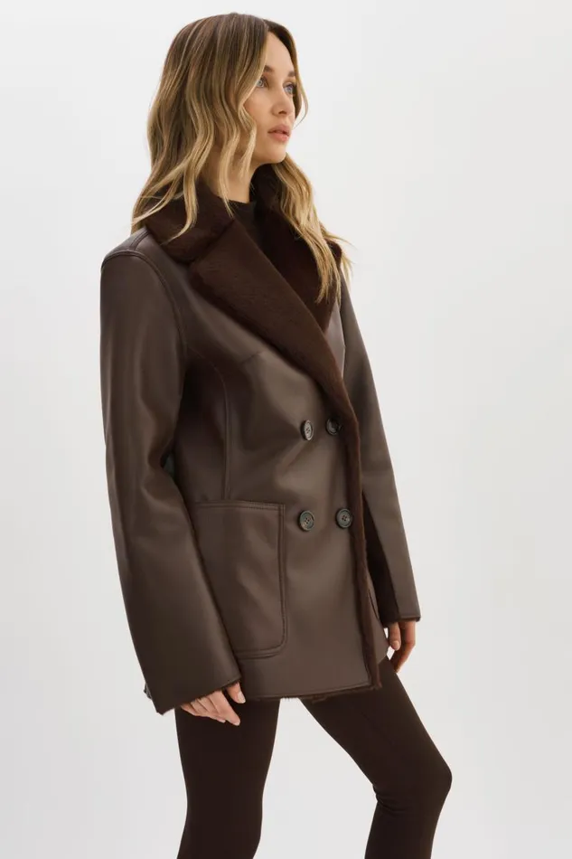 Women CAMILLE Faux Shearling Reversible Coat Mahogany LAMARQUE Sherpa Women CAMILLE Faux Shearling Reversible Coat Mahogany LAMARQUE Sherpa