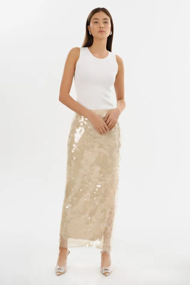 Women CLARA Sequin Midi Skirt Clear LAMARQUE Skirts