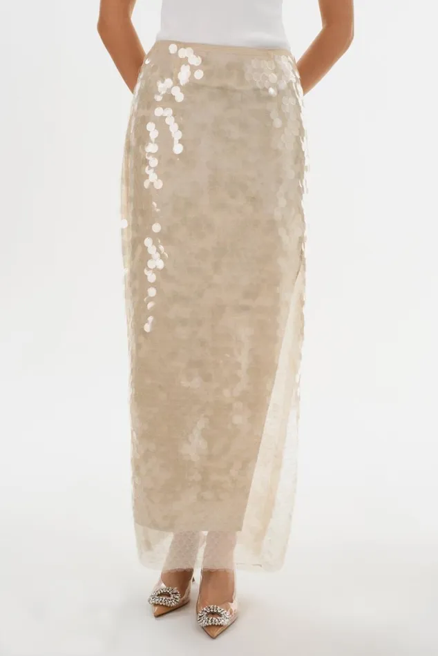Women CLARA Sequin Midi Skirt Clear LAMARQUE Skirts