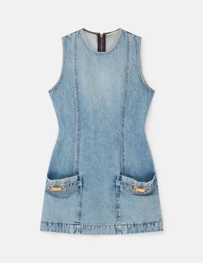 Women ClaspEmbellished Sleeveless Mini Dress Light Wash Blue Stella McCartney Dresses