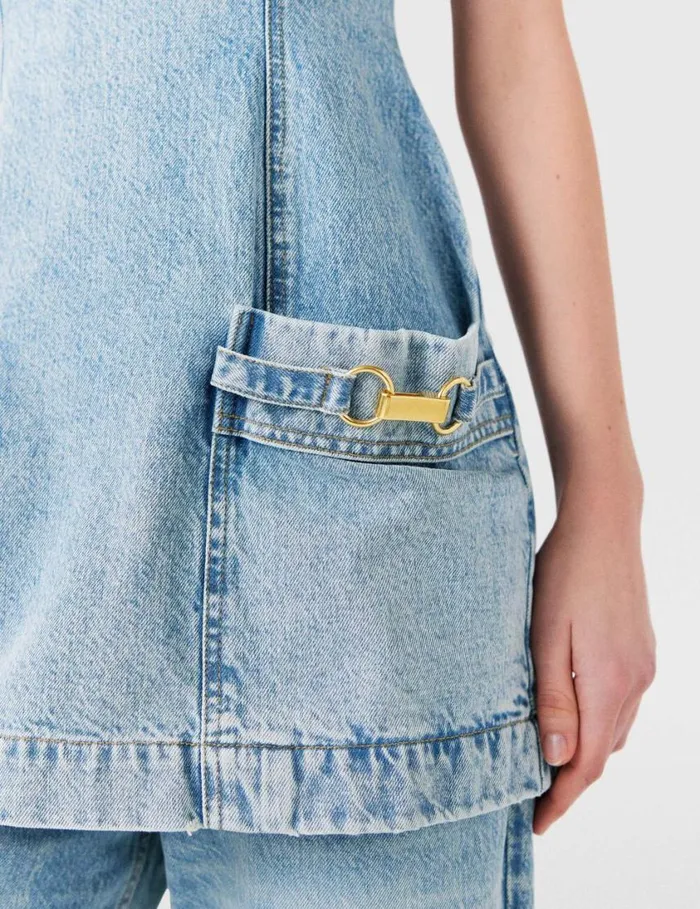 Women ClaspEmbellished Sleeveless Mini Dress Light Wash Blue Stella McCartney Dresses Women ClaspEmbellished Sleeveless Mini Dress Light Wash Blue Stella McCartney Dresses