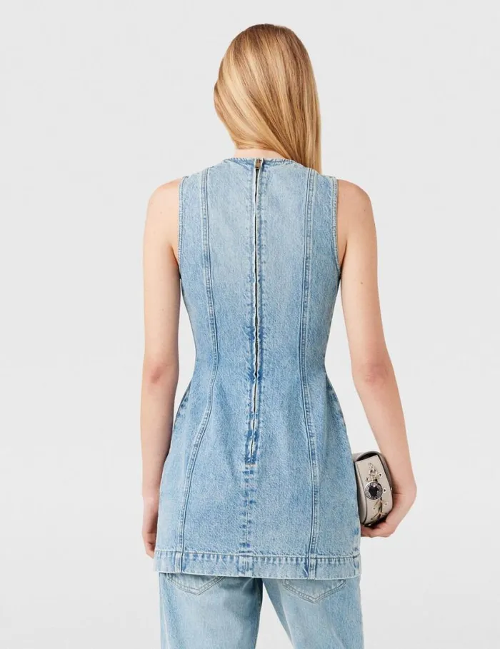 Women ClaspEmbellished Sleeveless Mini Dress Light Wash Blue Stella McCartney Dresses Women ClaspEmbellished Sleeveless Mini Dress Light Wash Blue Stella McCartney Dresses