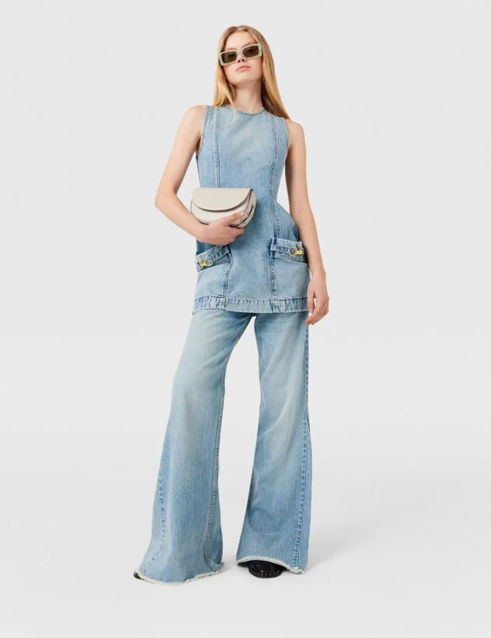 Women ClaspEmbellished Sleeveless Mini Dress Light Wash Blue Stella McCartney Dresses Women ClaspEmbellished Sleeveless Mini Dress Light Wash Blue Stella McCartney Dresses