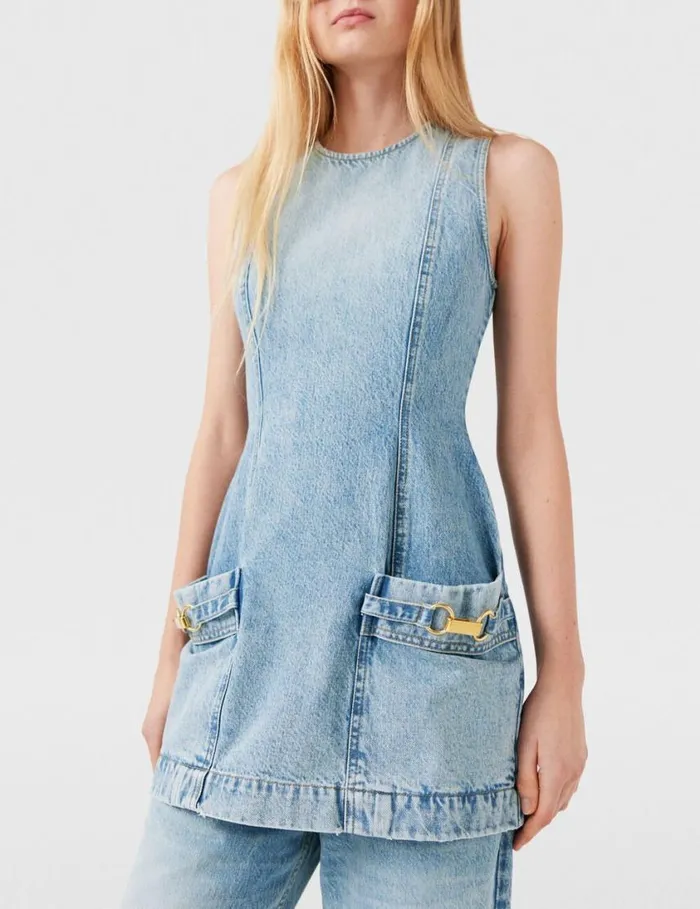 Women ClaspEmbellished Sleeveless Mini Dress Light Wash Blue Stella McCartney Dresses Women ClaspEmbellished Sleeveless Mini Dress Light Wash Blue Stella McCartney Dresses