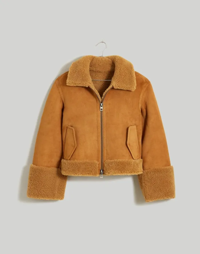Women Coats Jackets Madewell Shearling ZipFront Jacket Toffee