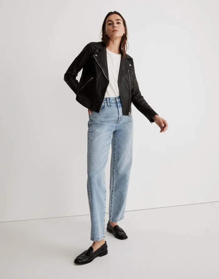 Women Coats Jackets Madewell The Washed Leather Motorcycle Jacket True Black