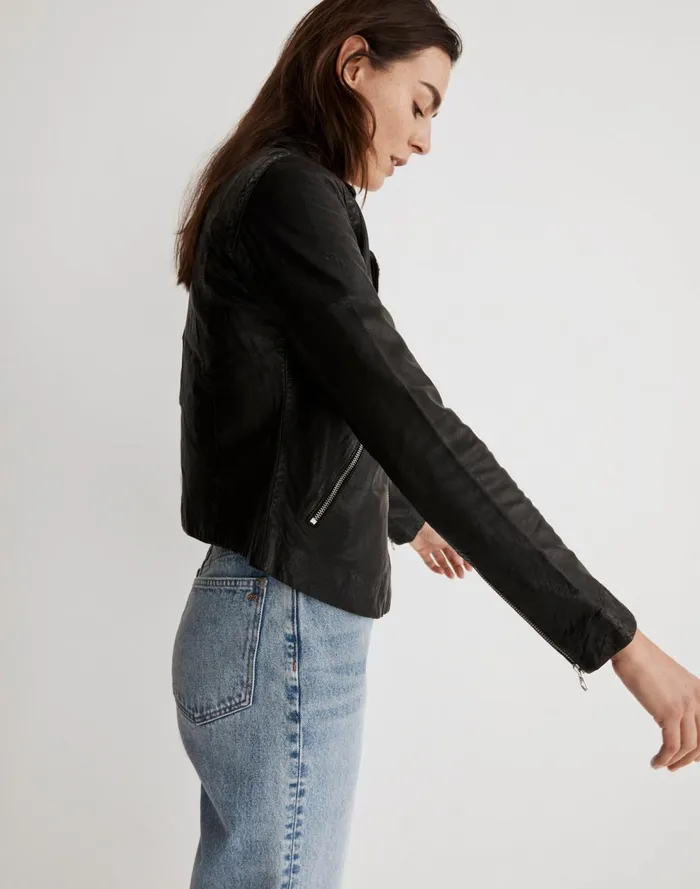 Women Coats Jackets Madewell The Washed Leather Motorcycle Jacket True Black